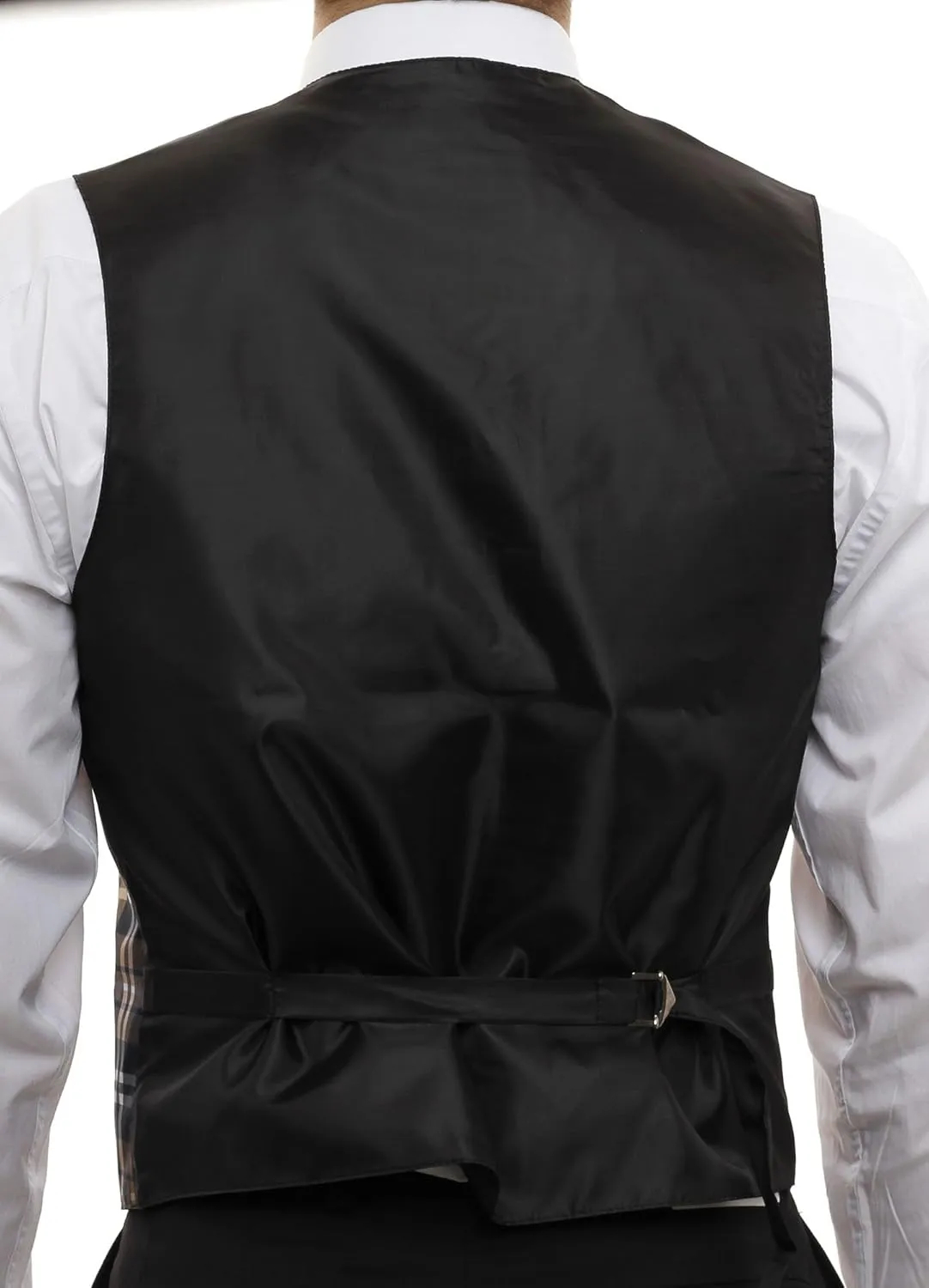 Vesuvio Napoli Men's Plaid Design Dress Vest & NeckTie Black Gray White Neck Tie Set