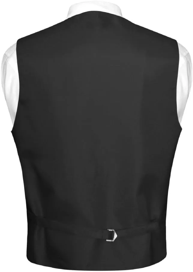 Vesuvio Napoli Men's Plaid Design Dress Vest & NeckTie Black Gray White Neck Tie Set