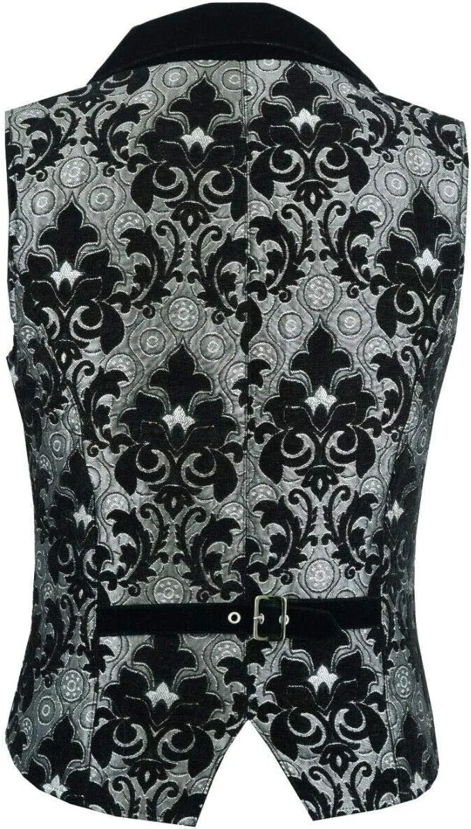 Victorian Steampunk Edwardian Western Brocade Silver Black Gothic Men's Vest