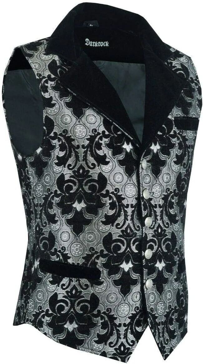 Victorian Steampunk Edwardian Western Brocade Silver Black Gothic Men's Vest