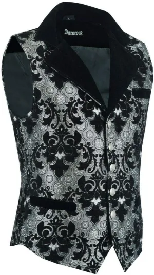 Victorian Steampunk Edwardian Western Brocade Silver Black Gothic Men's Vest