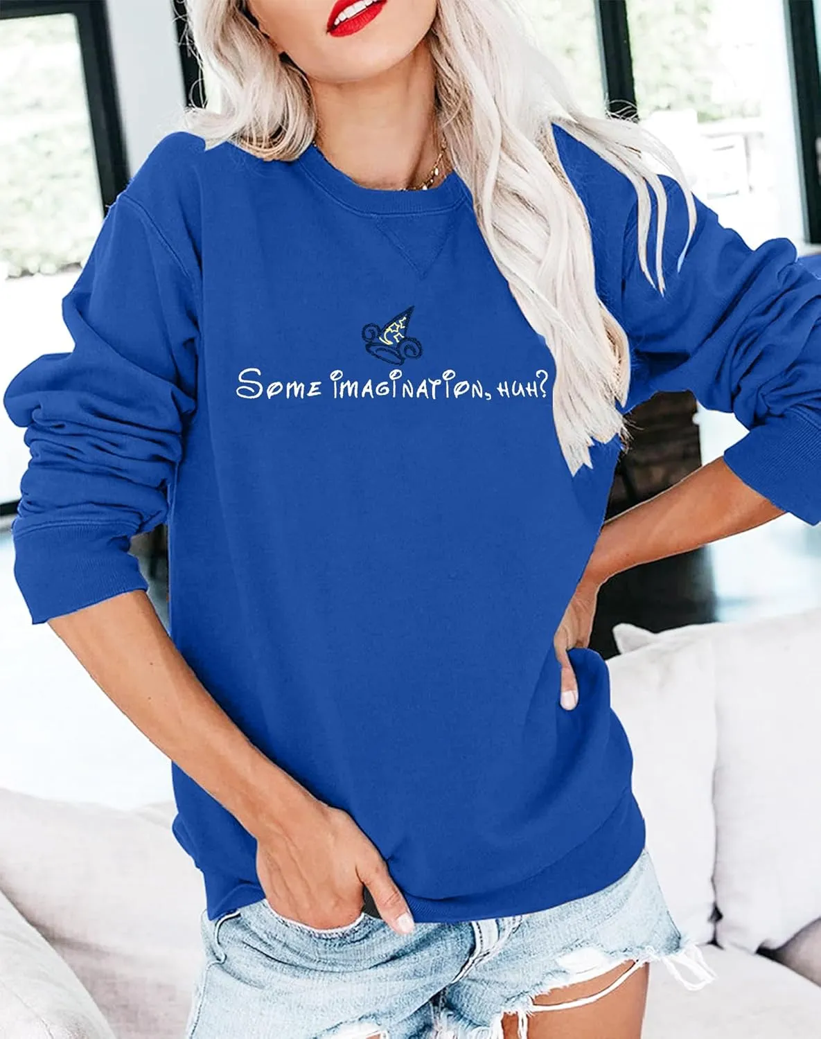 VILOVE Magical Kingdom Sweatshirt Women Imagination Pullover Family Vacation Tee Castle Graphic long Sleeve Tops