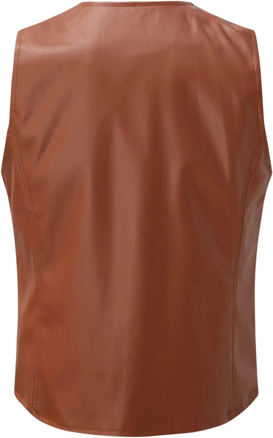 Vintage Leather Vest for Men Slim Fit V Neck Button Down Waistcoat Western Cowboy Vest Retro Sleeveless Jacket Brown