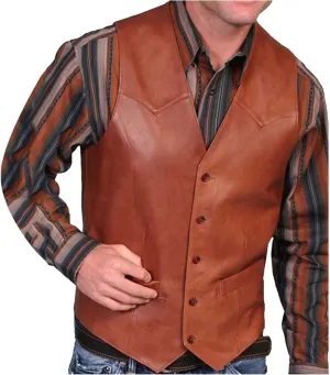 Vintage Leather Vest for Men Slim Fit V Neck Button Down Waistcoat Western Cowboy Vest Retro Sleeveless Jacket Brown