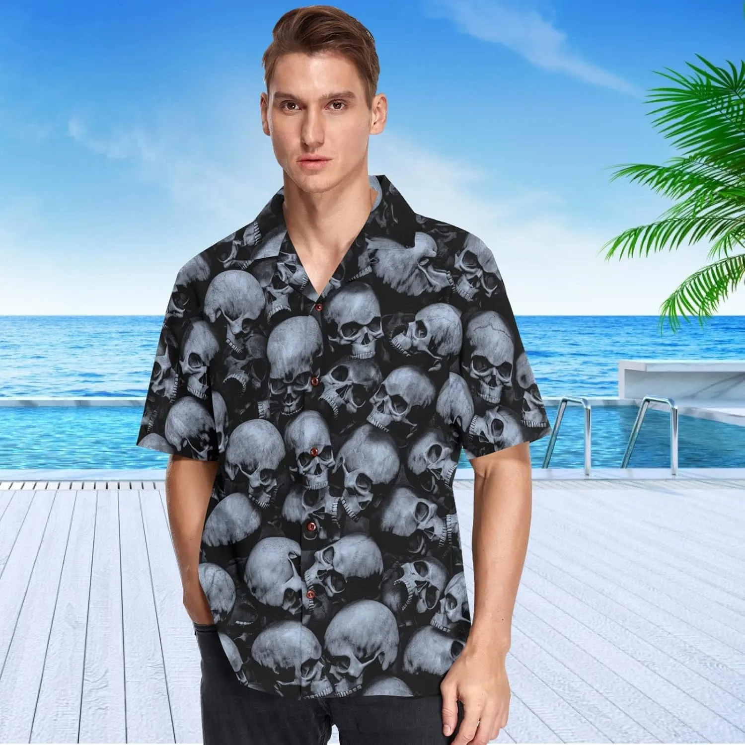visesunny Stylish Men's Seasonal Hawaiian Casual Button Down Short Sleeve Shirt
