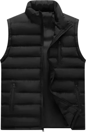 VtuAOL Men's Puffer Vest Outdoor Hooded Padded Vest Softshell Outerwear Vest for Travel Hiking