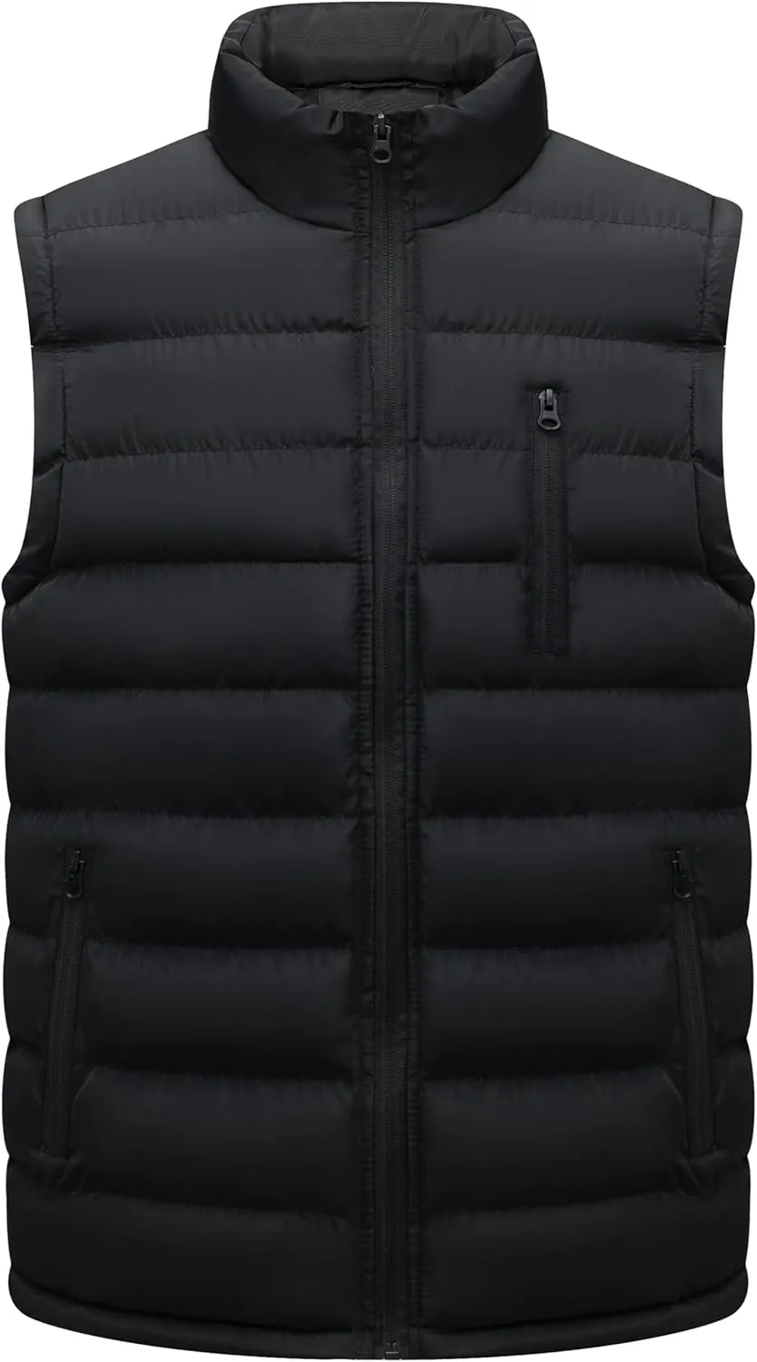 VtuAOL Men's Puffer Vest Outdoor Hooded Padded Vest Softshell Outerwear Vest for Travel Hiking