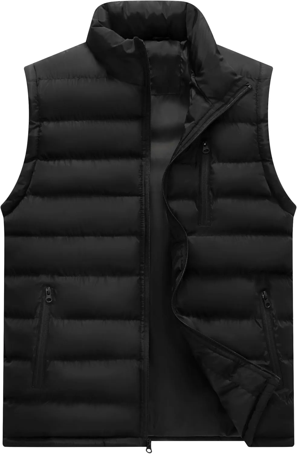 VtuAOL Men's Puffer Vest Outdoor Hooded Padded Vest Softshell Outerwear Vest for Travel Hiking