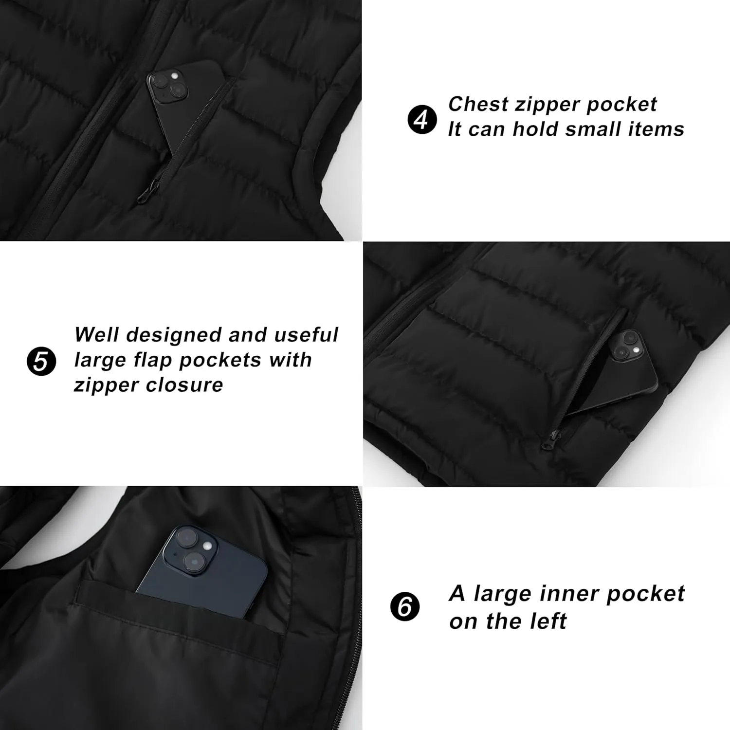 VtuAOL Men's Puffer Vest Outdoor Hooded Padded Vest Softshell Outerwear Vest for Travel Hiking