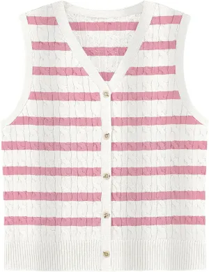 WIHOLL Womens Sweater Vest Cable Knit Button Down Cute Sleeveless Spring Summer Clothes 2025