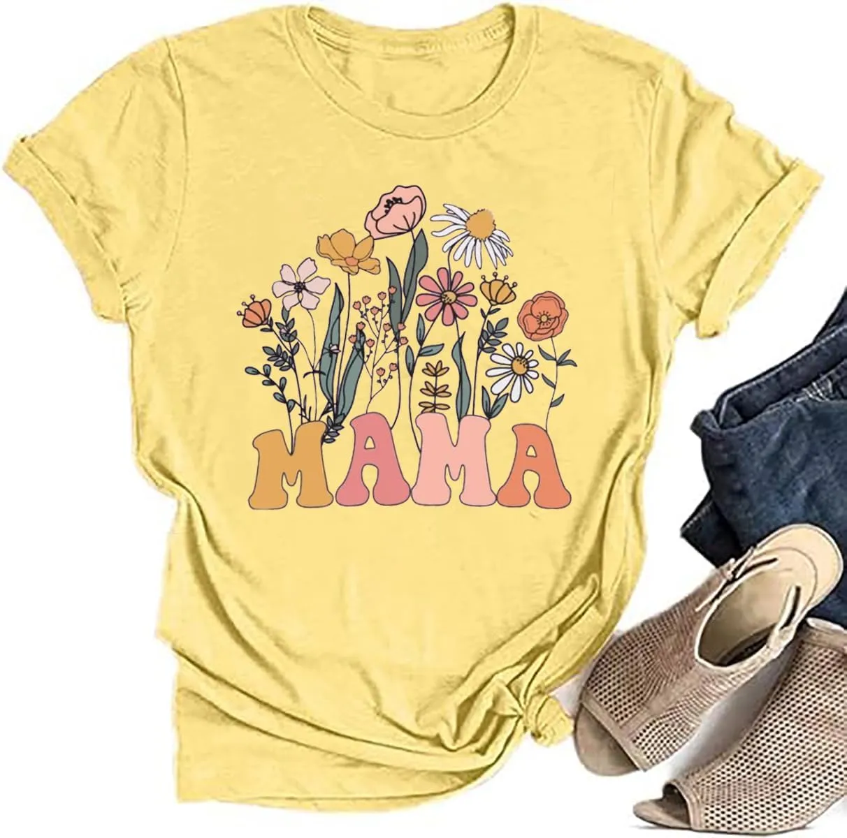 Wildflowers Mama Shirt Women Retro Floral Graphic Mom Tshirt Casual Loose Short Sleeve Tops Tee