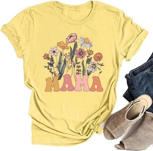 Wildflowers Mama Shirt Women Retro Floral Graphic Mom Tshirt Casual Loose Short Sleeve Tops Tee