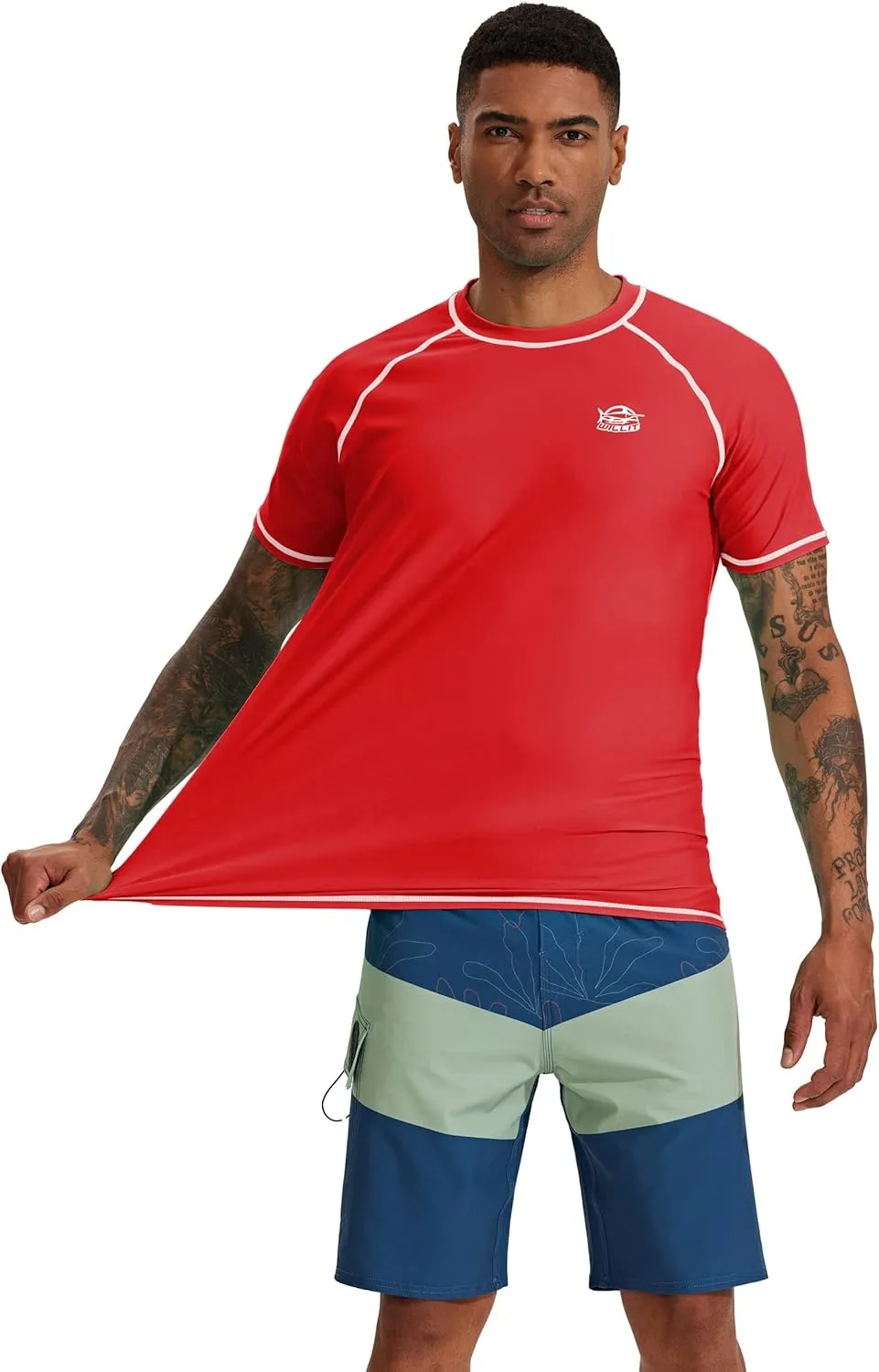 Willit Men's UPF 50  Rashguard Swim Shirt Short Sleeve SPF Sun Protection Quick Dry Water Beach Shirts Fishing Surf Shirt