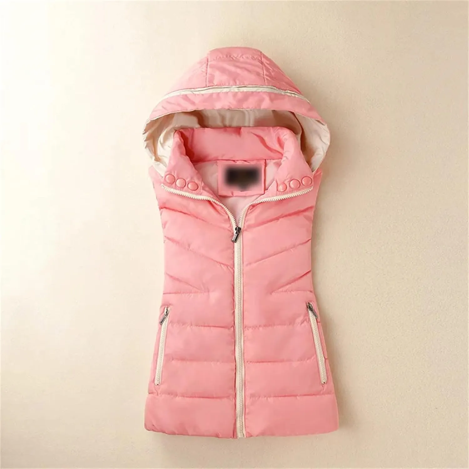 Winter Sleeveless Zipper Cotton-Padded Vest Women Casual Hooded Thick Warm Waistcoat All-Match Loose Jacket Outwear