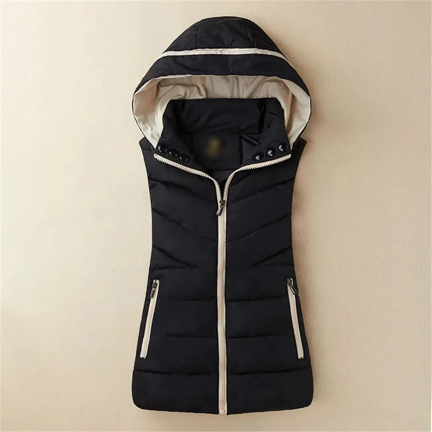 Winter Sleeveless Zipper Cotton-Padded Vest Women Casual Hooded Thick Warm Waistcoat All-Match Loose Jacket Outwear