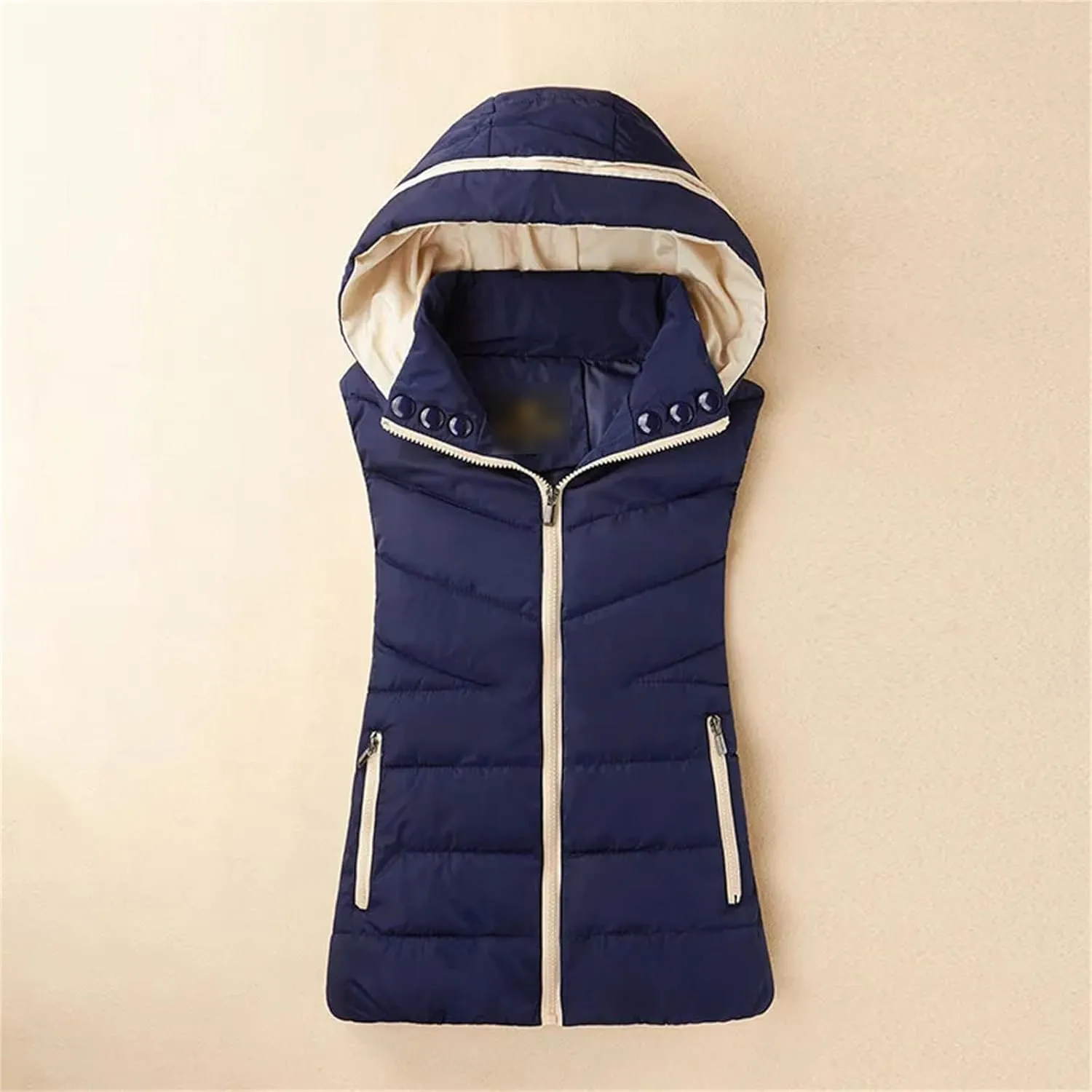 Winter Sleeveless Zipper Cotton-Padded Vest Women Casual Hooded Thick Warm Waistcoat All-Match Loose Jacket Outwear