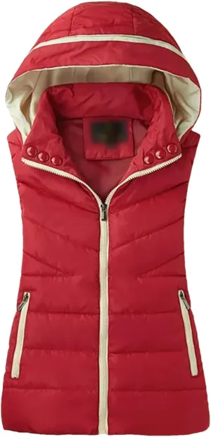 Winter Sleeveless Zipper Cotton-Padded Vest Women Casual Hooded Thick Warm Waistcoat All-Match Loose Jacket Outwear