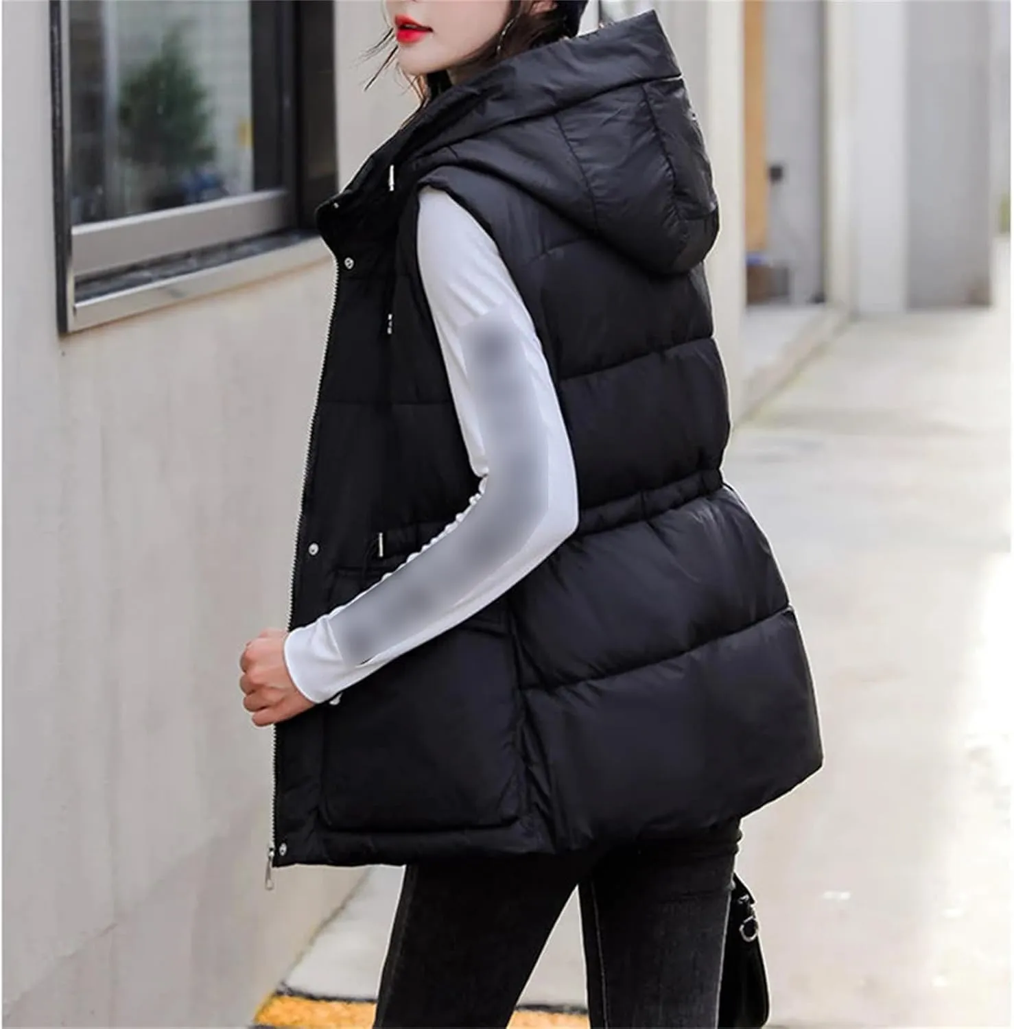 Winter Womens Hooded Sleeveless Thicken Cotton Padded Vest Women Coats Casual Loose Outwear