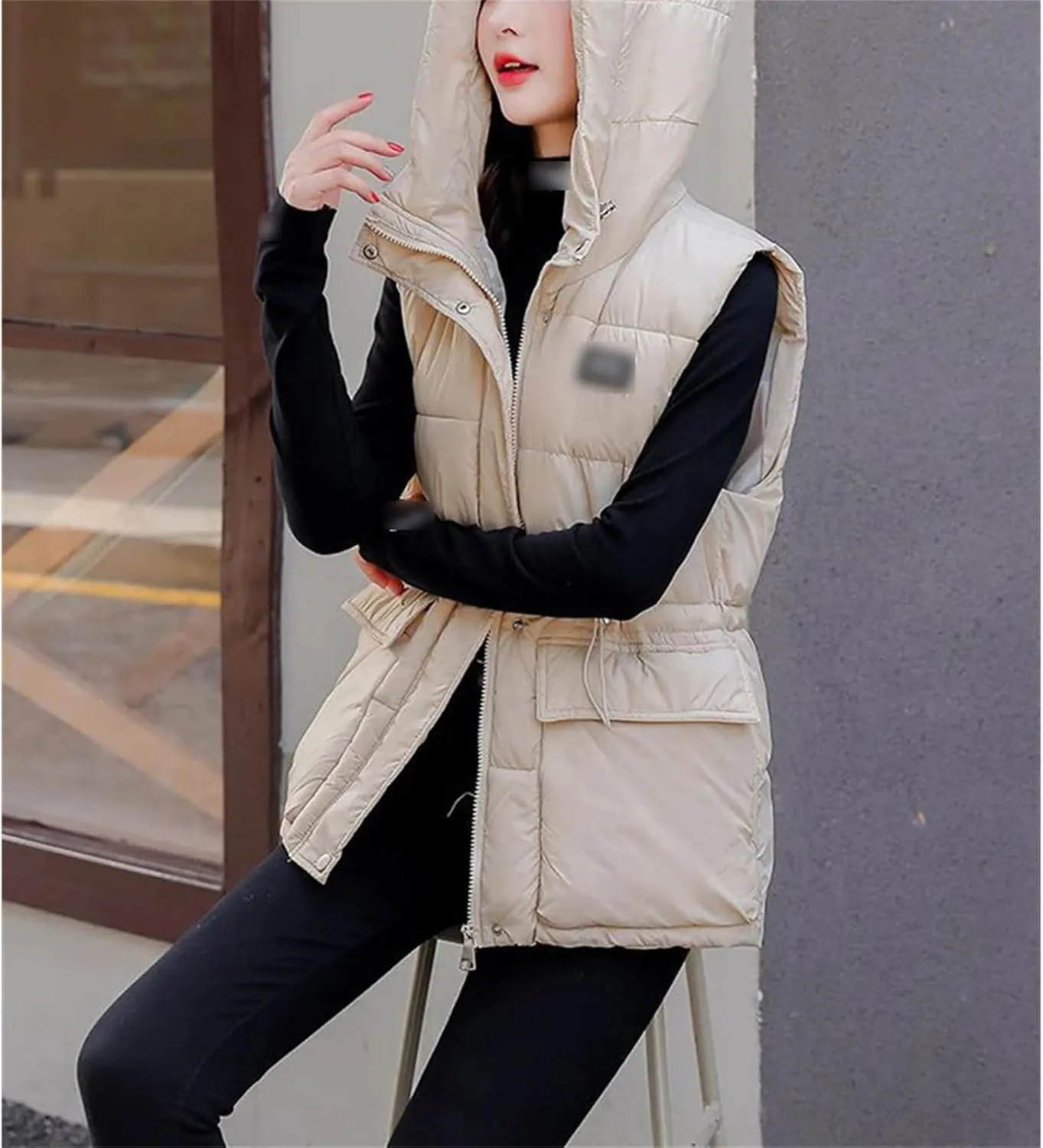 Winter Womens Hooded Sleeveless Thicken Cotton Padded Vest Women Coats Casual Loose Outwear