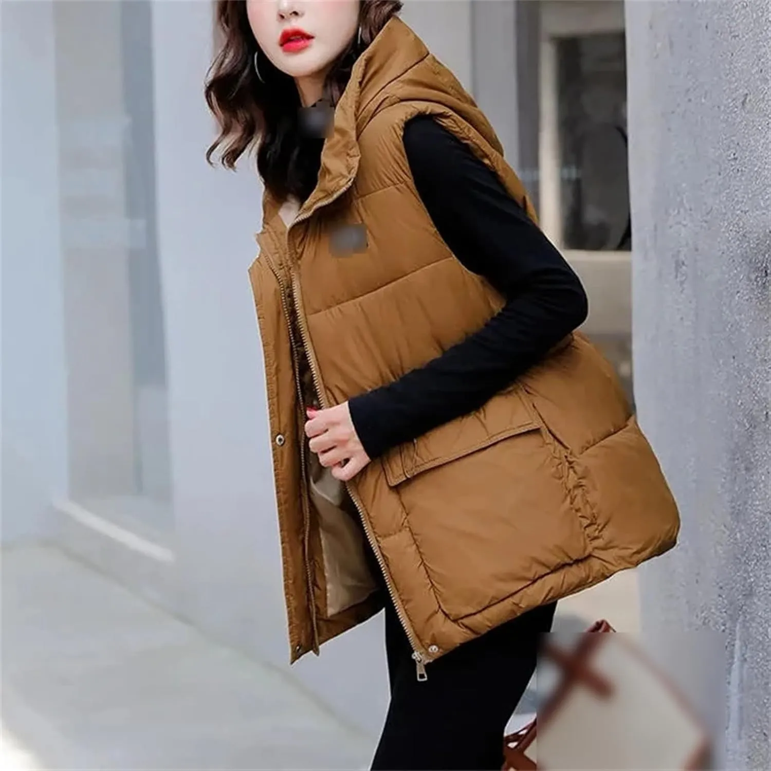 Winter Womens Hooded Sleeveless Thicken Cotton Padded Vest Women Coats Casual Loose Outwear