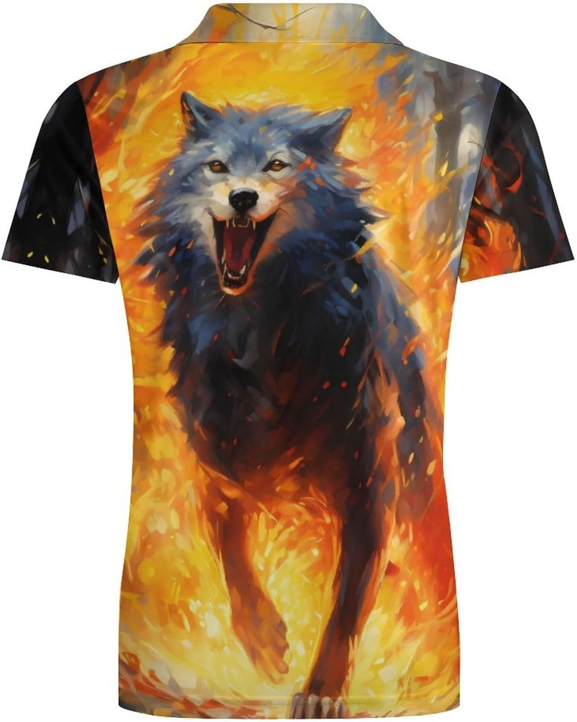 Wolf Flame Men's Polo Shirt Short Sleeve Casual Athletic Quick Dry Golf T-Shirts