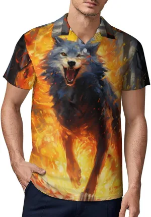Wolf Flame Men's Polo Shirt Short Sleeve Casual Athletic Quick Dry Golf T-Shirts