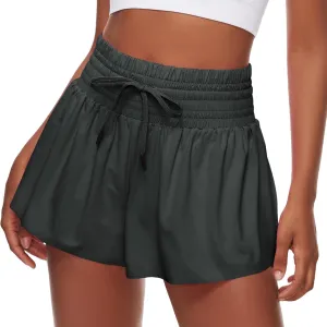 Women Flowy Athletic Shorts,2 in 1 High Waisted Running Shorts with Pocket Yoga Workout Casual Wear Summer