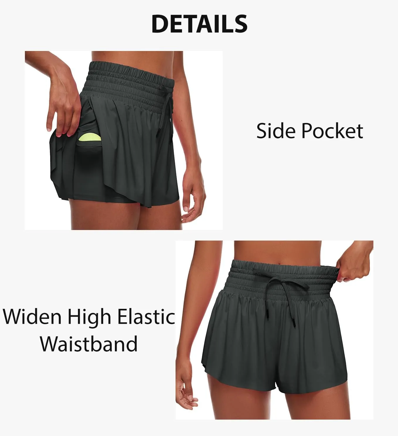 Women Flowy Athletic Shorts,2 in 1 High Waisted Running Shorts with Pocket Yoga Workout Casual Wear Summer