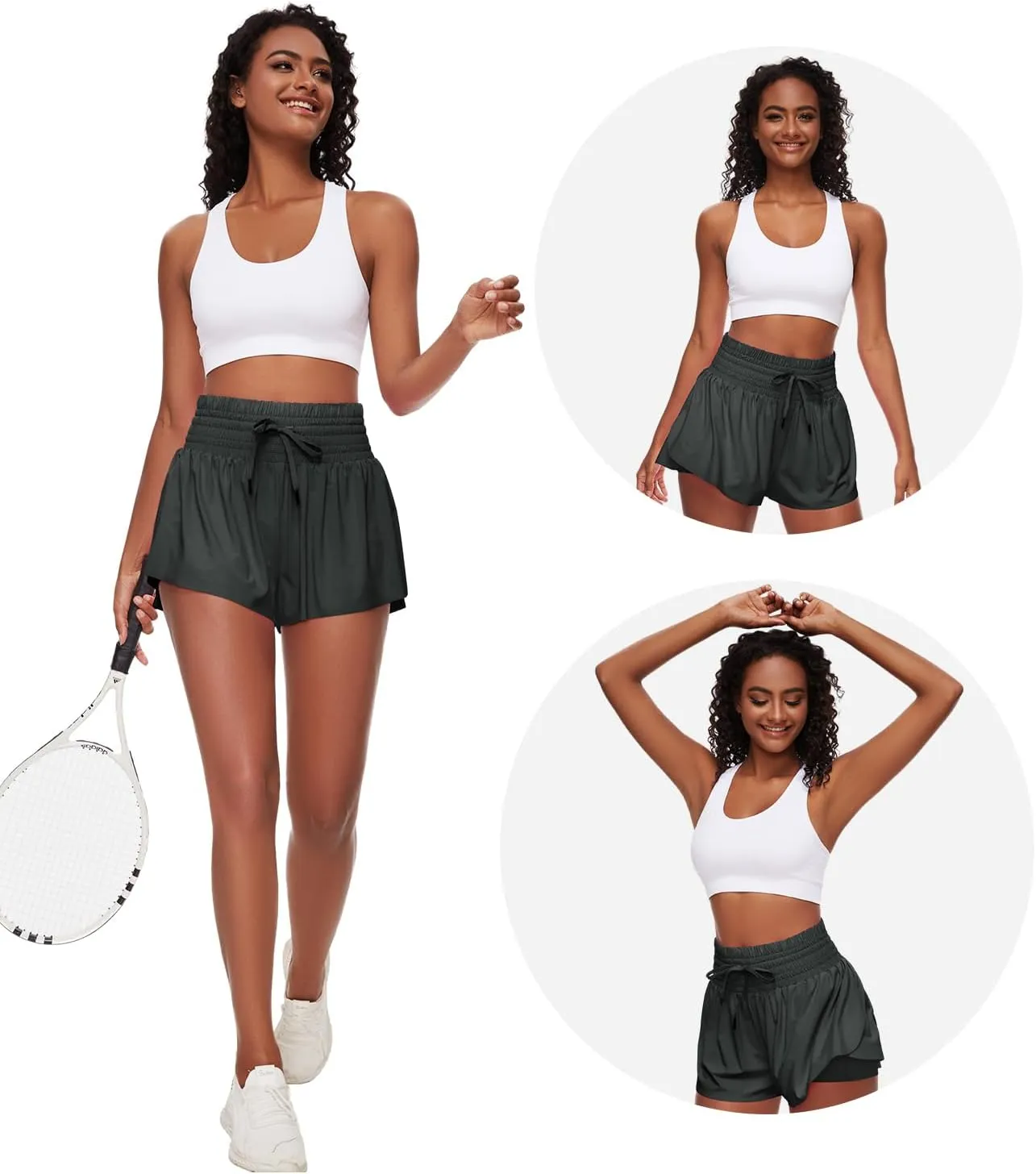 Women Flowy Athletic Shorts,2 in 1 High Waisted Running Shorts with Pocket Yoga Workout Casual Wear Summer