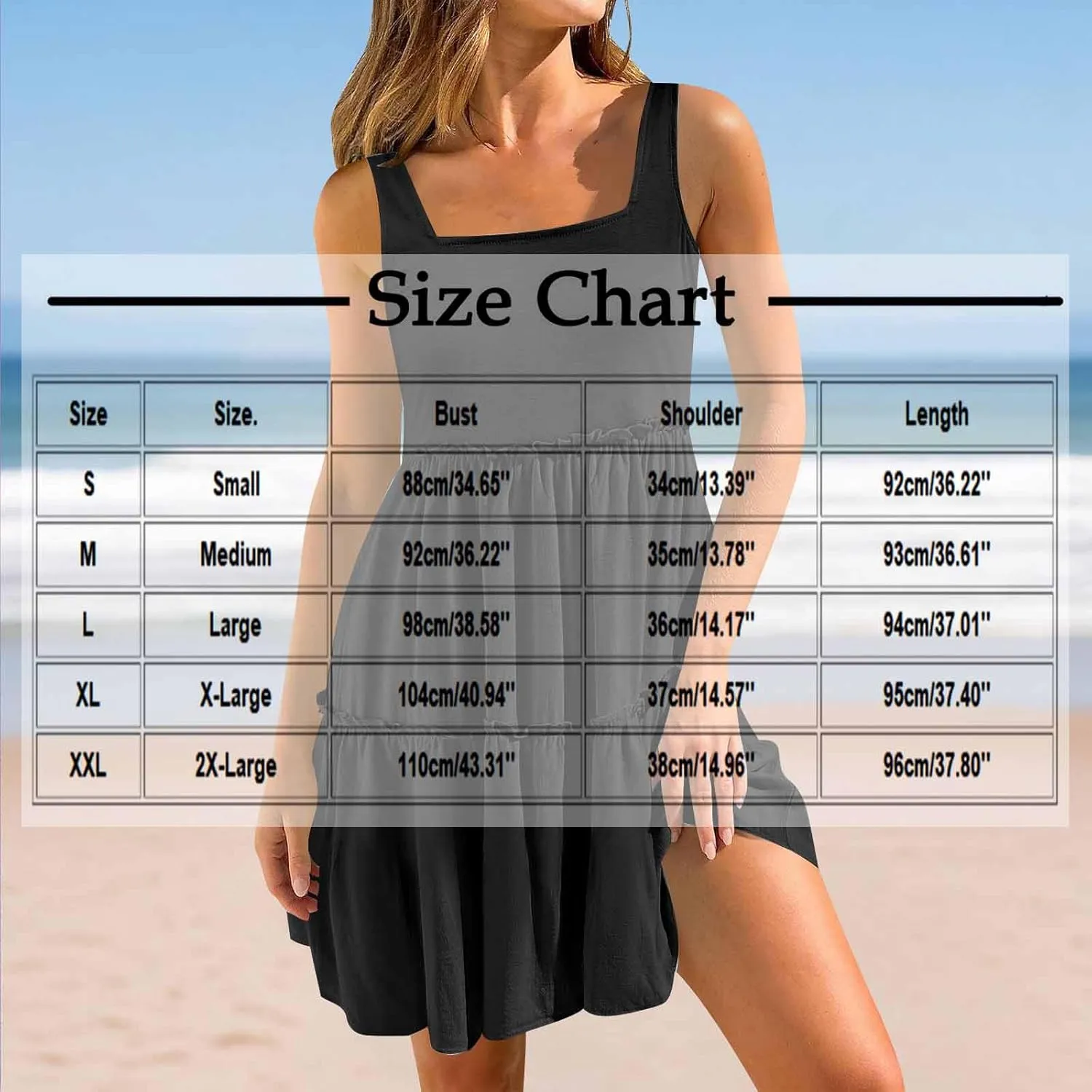 Women Layered Ruffle A-Line Sundress Summer Square Neck Sleeveless Flowy Tank Dress Casual Beach Vacation Mini Dress