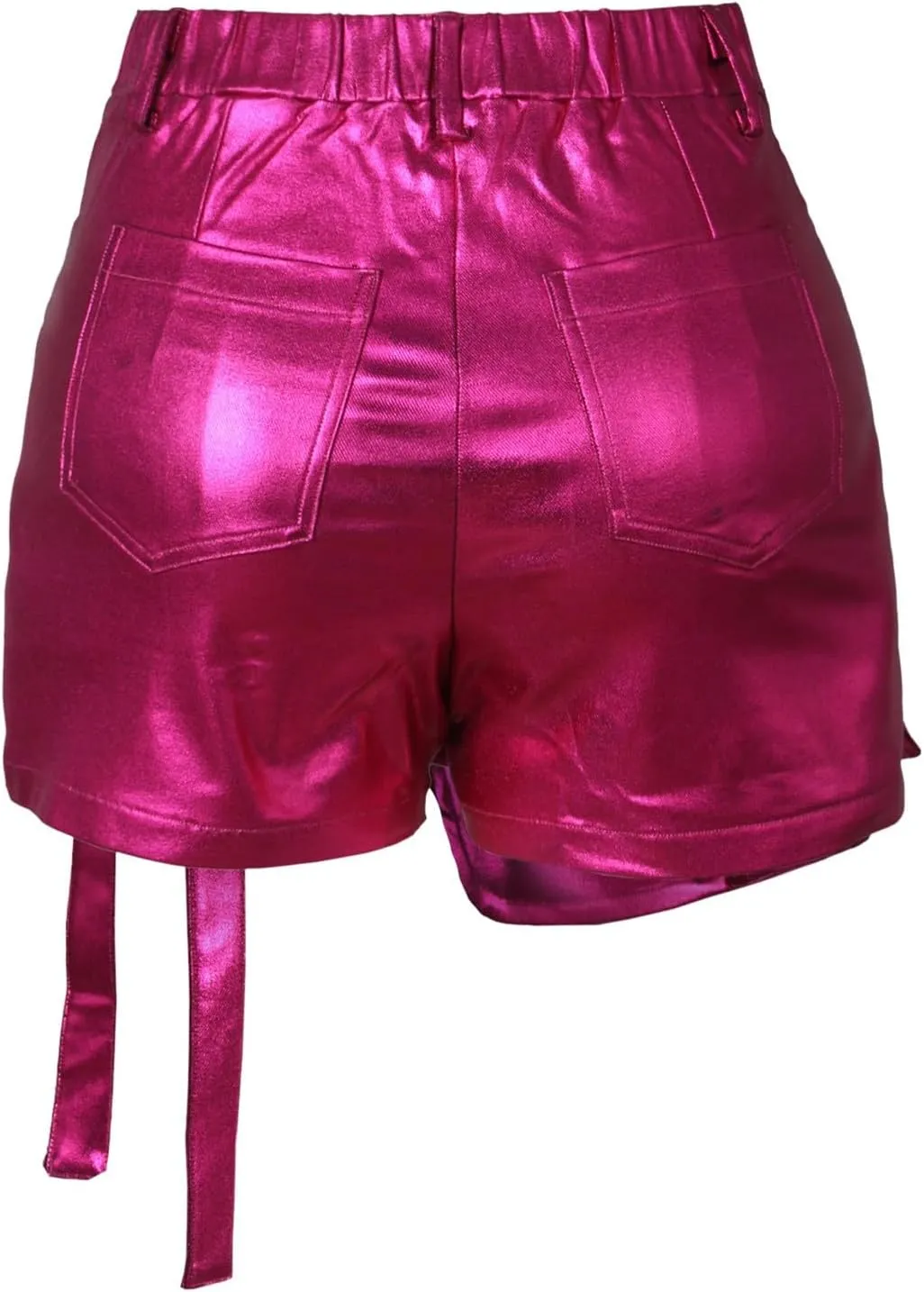 Women Metallic Cargo Leather Shorts Metallic High Waisted Irregular Split Sexy Rave Asymmetrical Streetwear Skorts