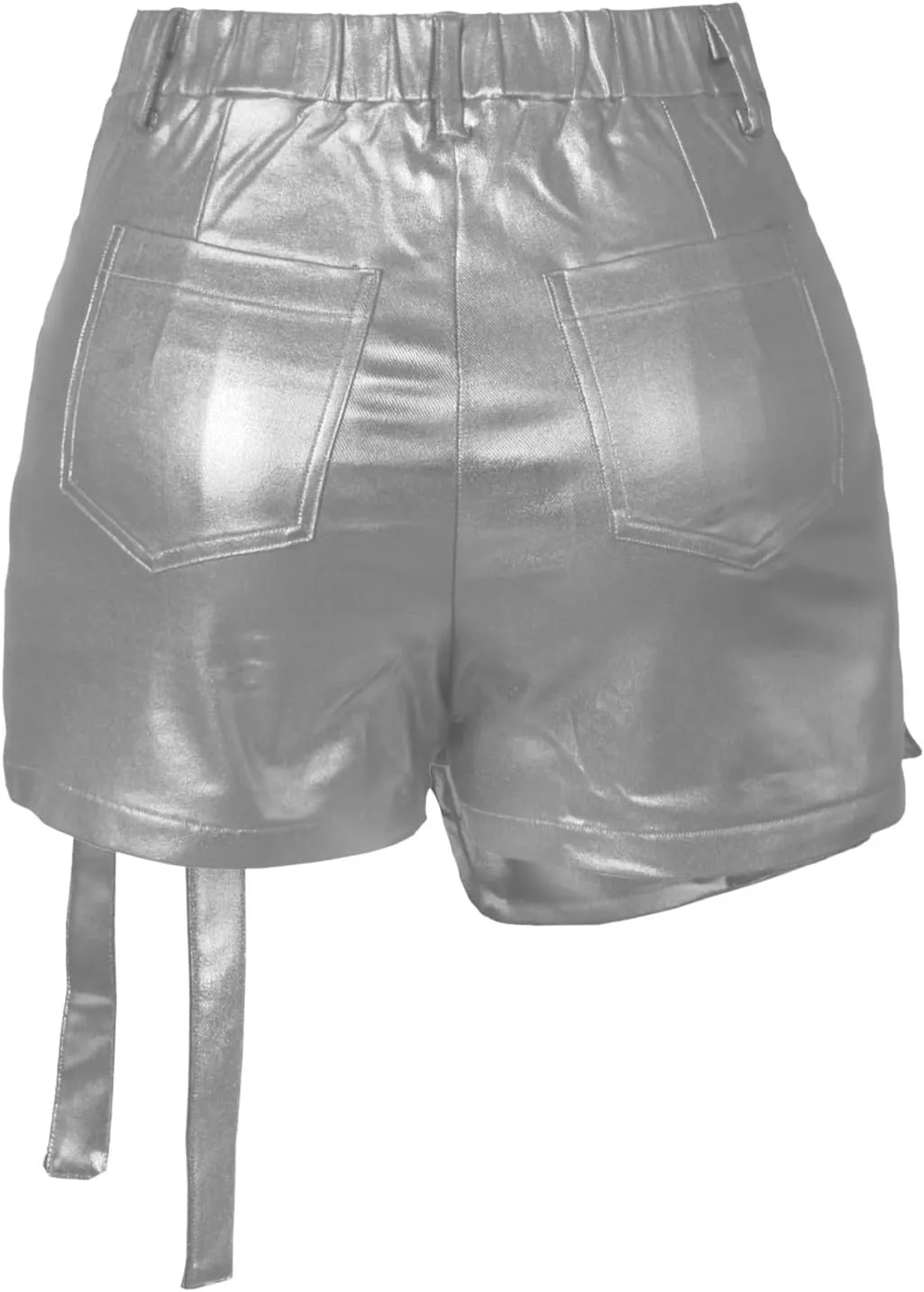 Women Metallic Cargo Leather Shorts Metallic High Waisted Irregular Split Sexy Rave Asymmetrical Streetwear Skorts