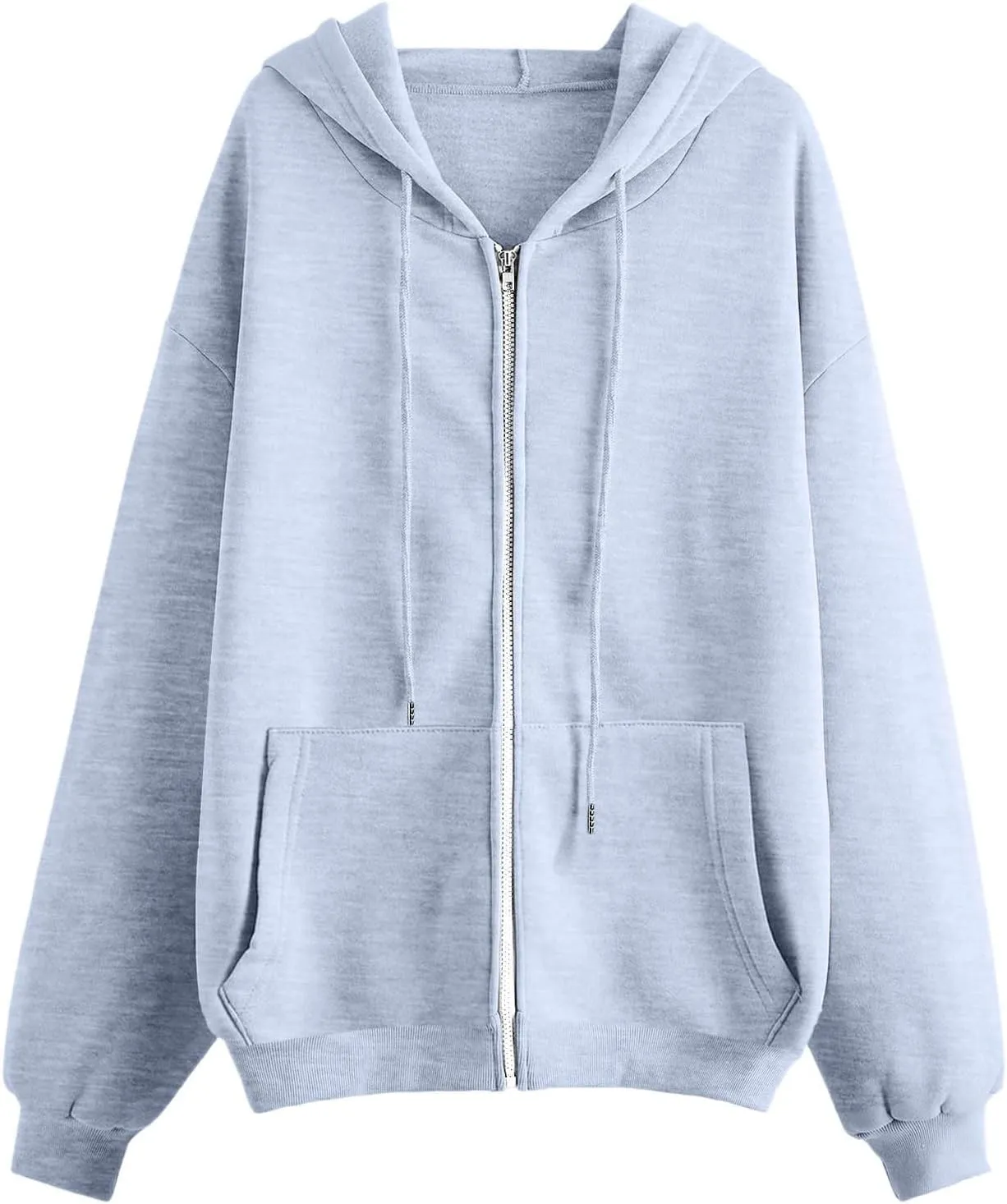 Women Oversized Hoodies Sweatshirts Solid Zipper Long Sleeve Jacket Tops Pullover Drawstring Trendy Outfit with Pocket