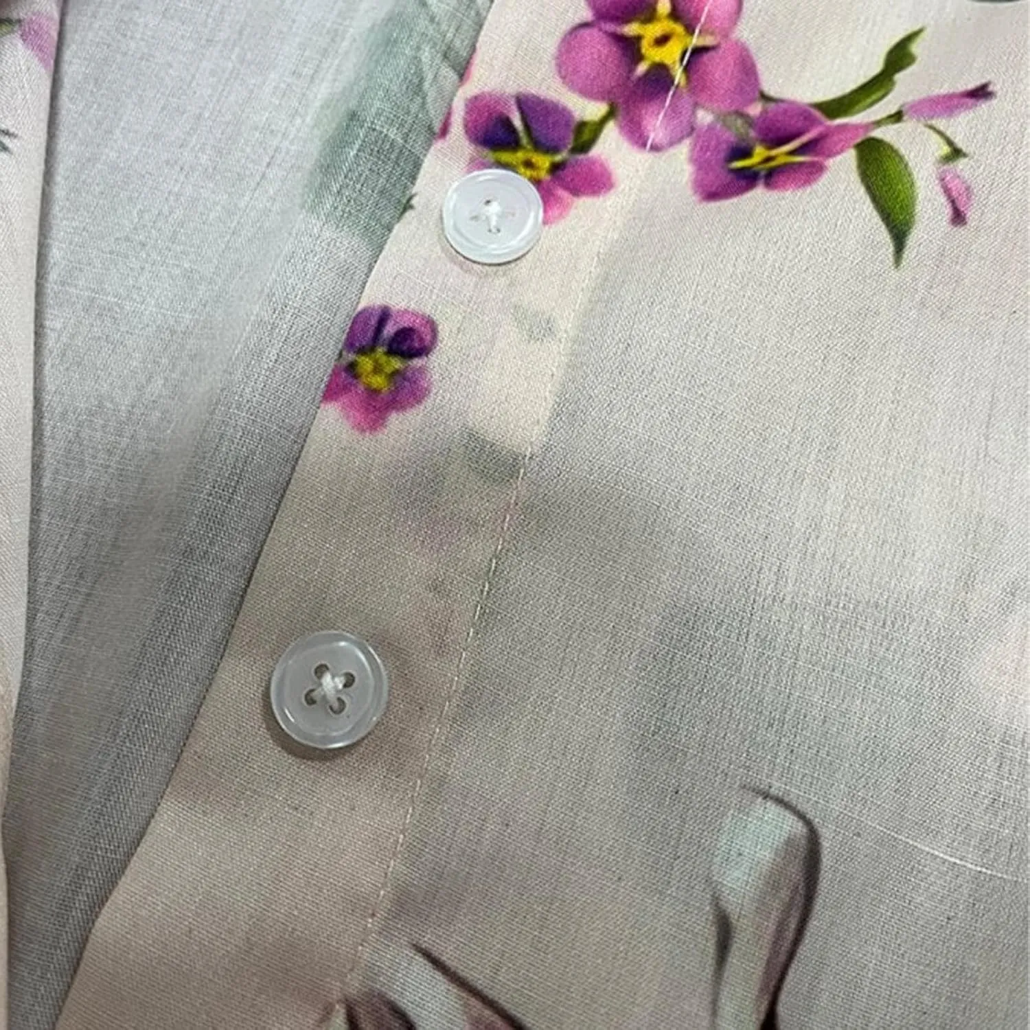 Women Retro Boho Floral Print Cotton Linen Dress Lapel Button 3/4 Sleeve Casual Midi Shirt Dresses Summer Pleated Dress