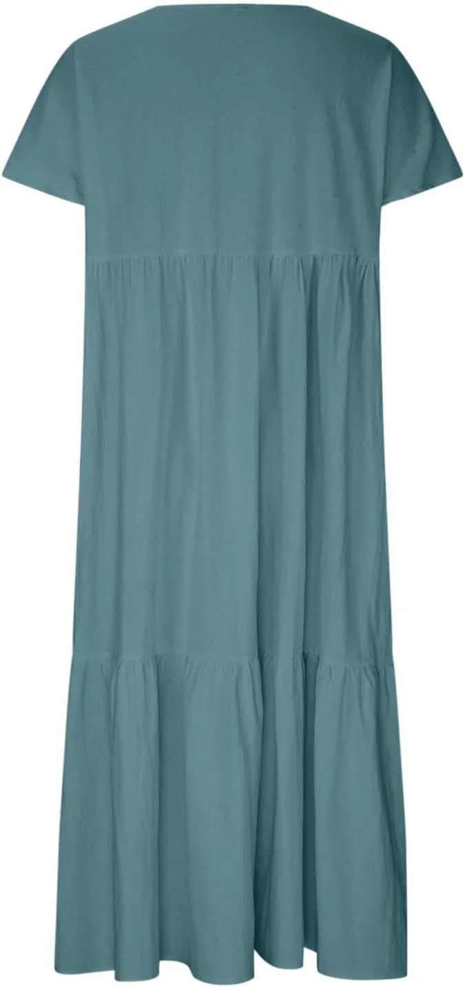 Women Summer Casual Dresses Short Sleeve V Neck Midi Tshirts Dress Flowy Tiered Beach Vacation Sundress 2024 Outfits