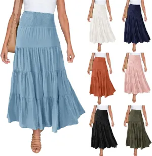 Women Summer Maxi Skirt Elastic High Waist Flowy Boho Casual Tiered Aline Long Beach Skirts 2024 Trendy Outfits