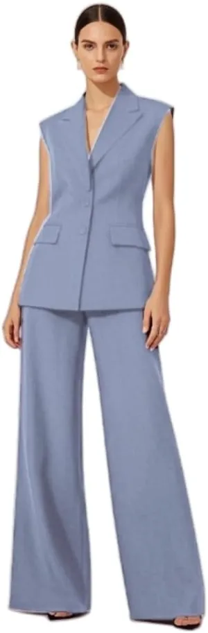 Womens 2 Pcs Outfits Vest and Pants Summer Sleeveless Blazer Tuxedos Set Business Wedding Work