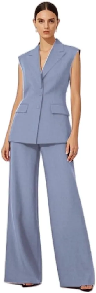 Womens 2 Pcs Outfits Vest and Pants Summer Sleeveless Blazer Tuxedos Set Business Wedding Work