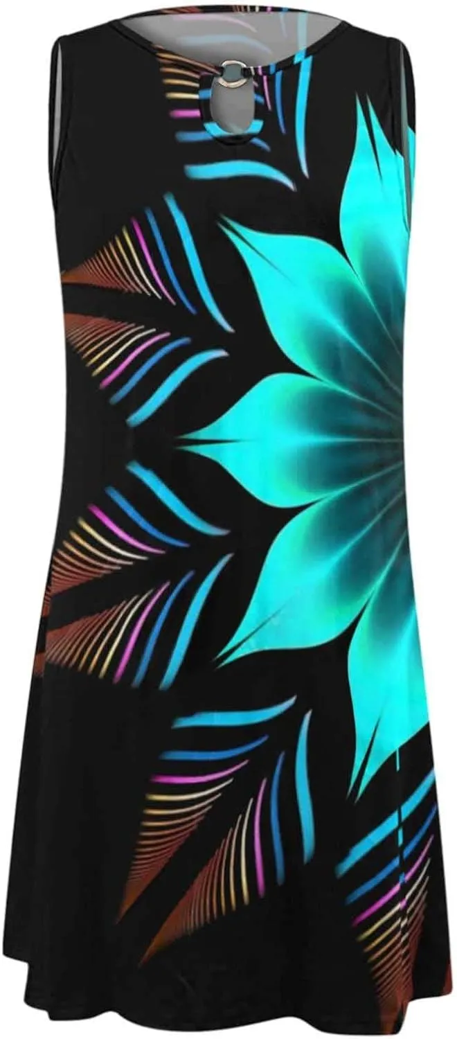 Women's 2024 Summer Dresses Sleeveless Floral Hollow Out V Neck Sundress Casual Slim Fit Beach Mini Tank Dress