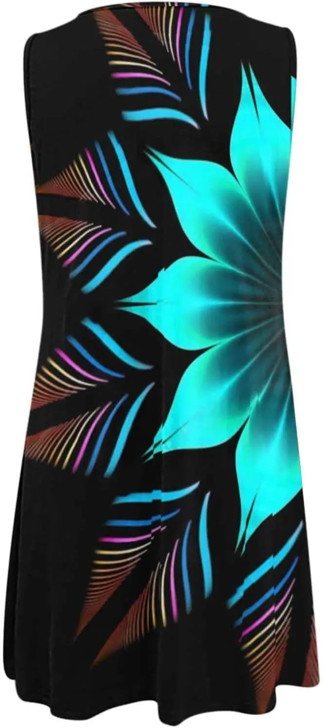 Women's 2024 Summer Dresses Sleeveless Floral Hollow Out V Neck Sundress Casual Slim Fit Beach Mini Tank Dress