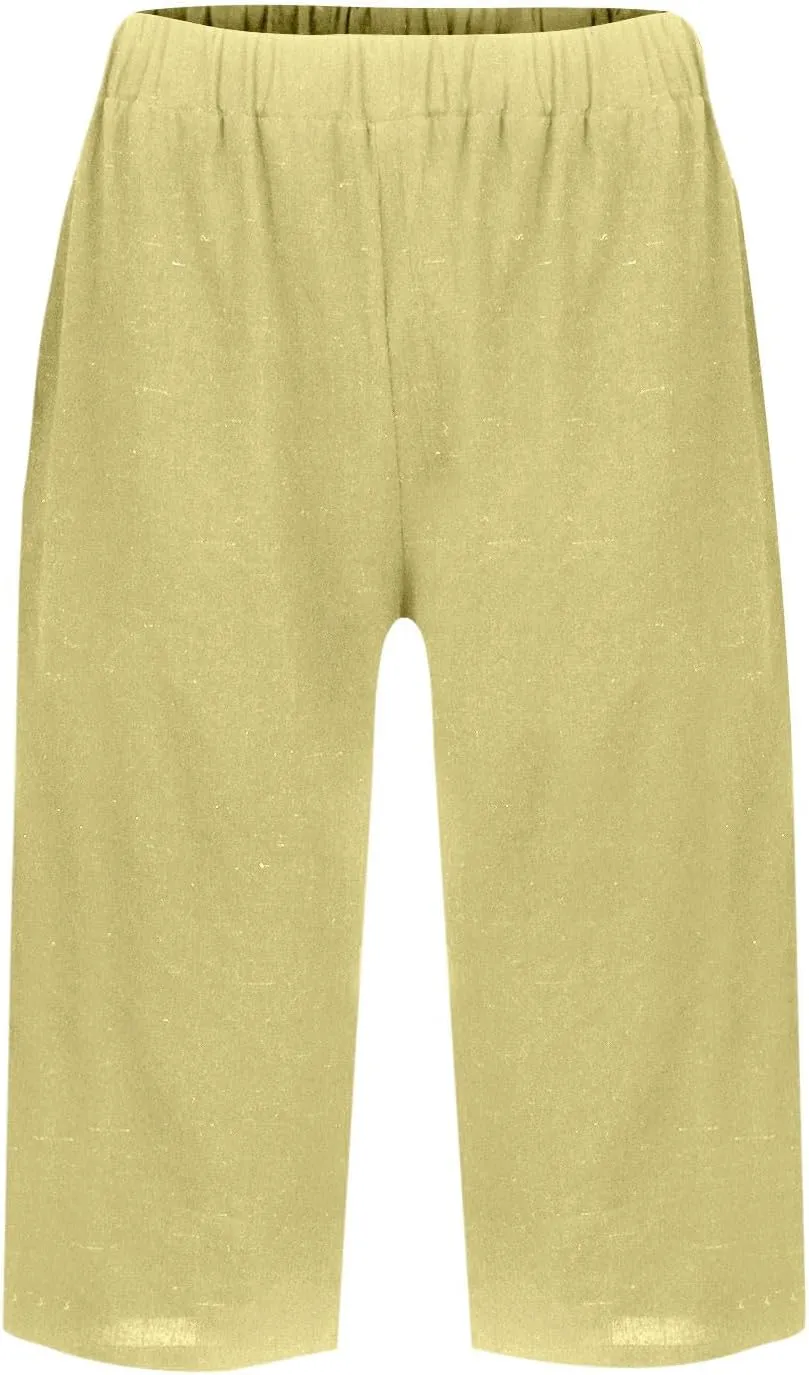 Women's Bermuda Shorts Lightweight Casual Cotton Linen Trouser Short Wide Leg 2025 Summer Beach Pants with Pockets