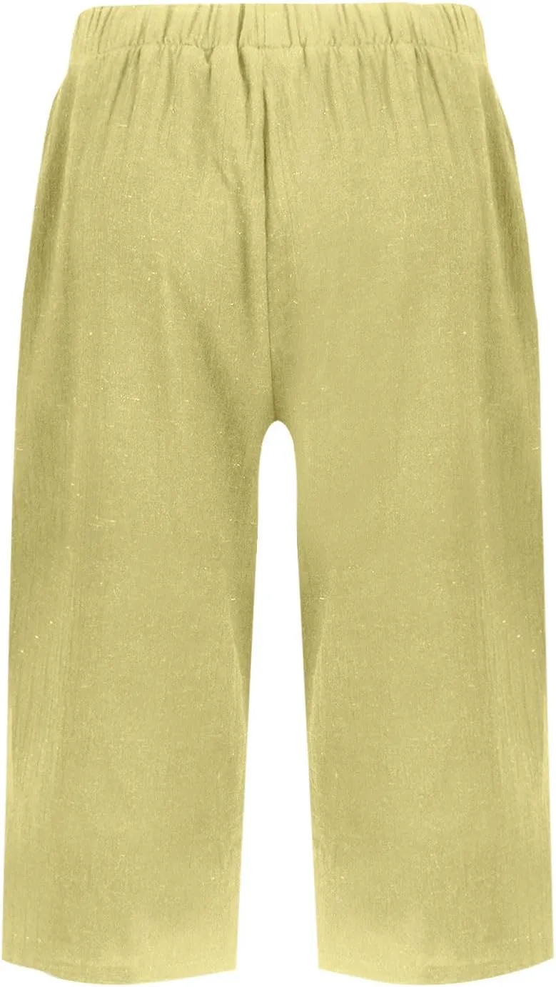 Women's Bermuda Shorts Lightweight Casual Cotton Linen Trouser Short Wide Leg 2025 Summer Beach Pants with Pockets