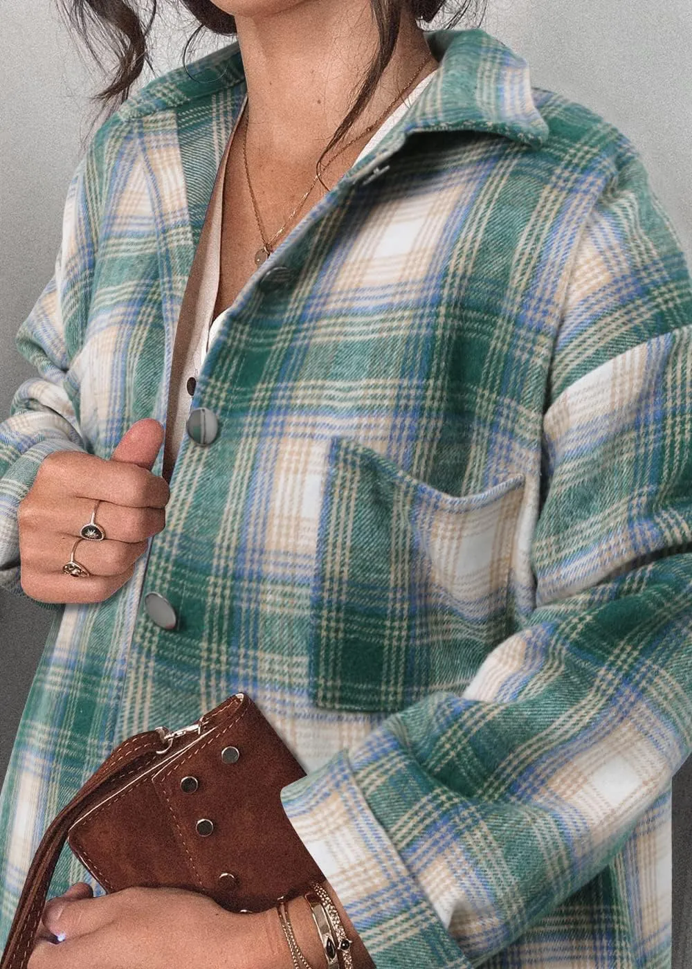 Women's Casual Long Sleeve Tops Fall Blouses Flannel Plaid Button-Down Shirt Jacket with Pockets