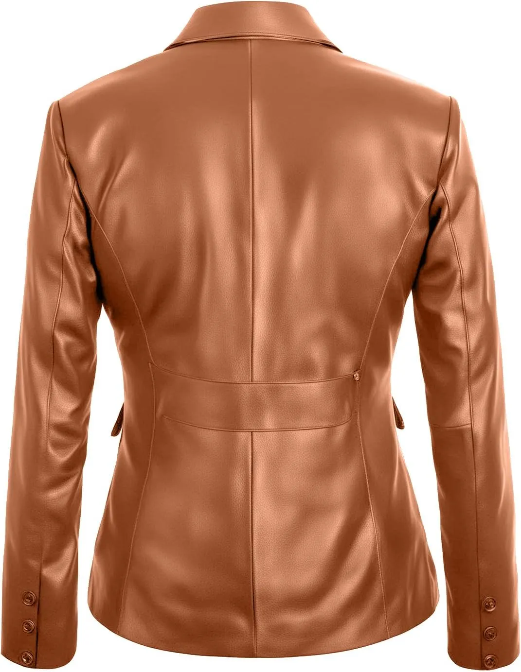 Women's Classic 2-Button Lambskin Leather Blazer Women - Casual Coat Long Sleeves Suit Style Leather Jacket