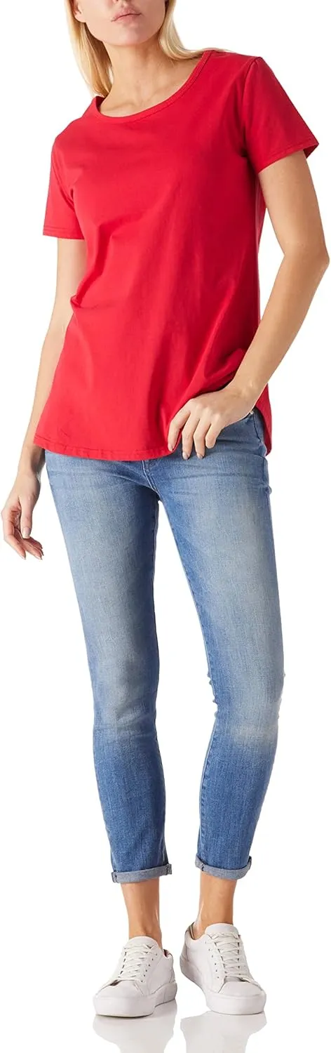 Women's Cotton Fitted Long Length T Shirts Short Sleeve Basic Comfy Tunic Tee Tops