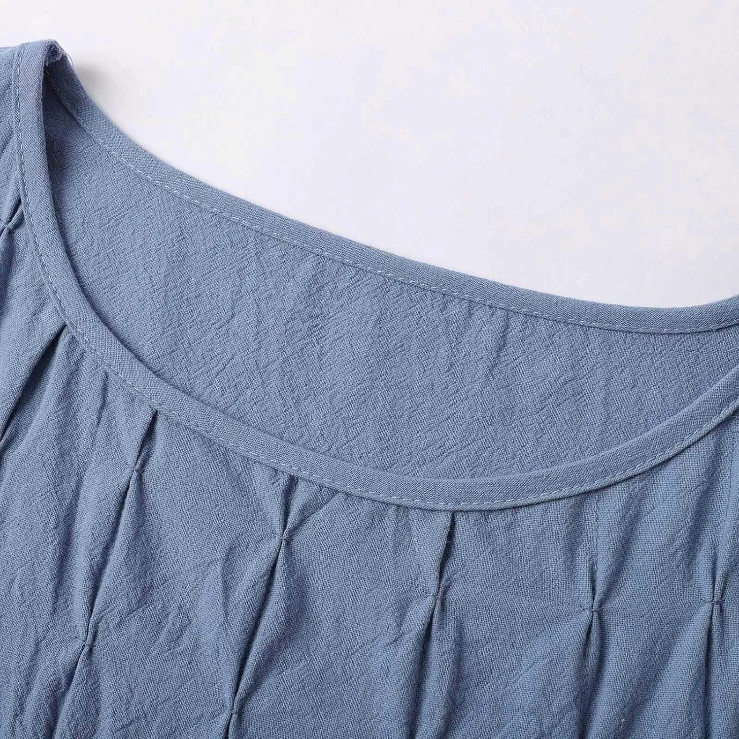 Women's Cotton Linen Midi Dress Vintage Cap Sleeve Pleated Summer Dresses Crew Neck Casual Sundress Vacation Outfits