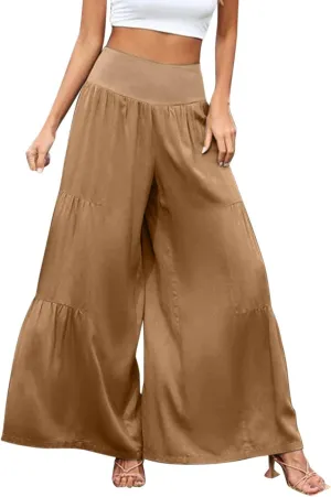 Womens Cotton Linen Wide Leg Pants Palazzo Plus Size Cropped Harem Pants Elastic Waist Capris Shorts with Pockets