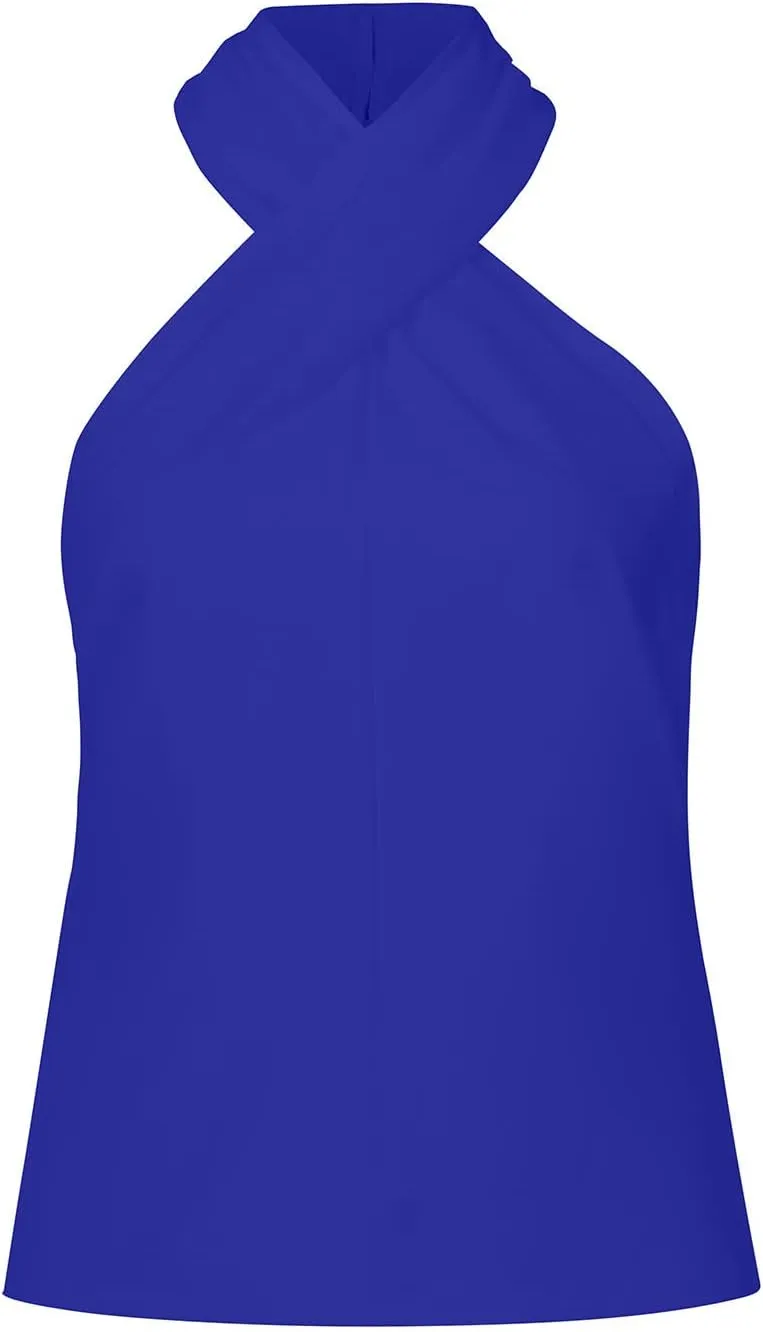 Womens Criss Cross Halter Tops Summer Sleeveless Sexy Casual Lightweight Tank Top Backless Trendy Blouse
