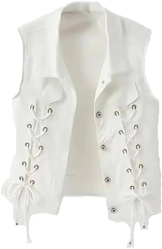 Women'S Denim Waistcoat Vest Jacket Slim Vintage Jean Sleeveless Coat Short Casual Outwear Tops White Frenulum L