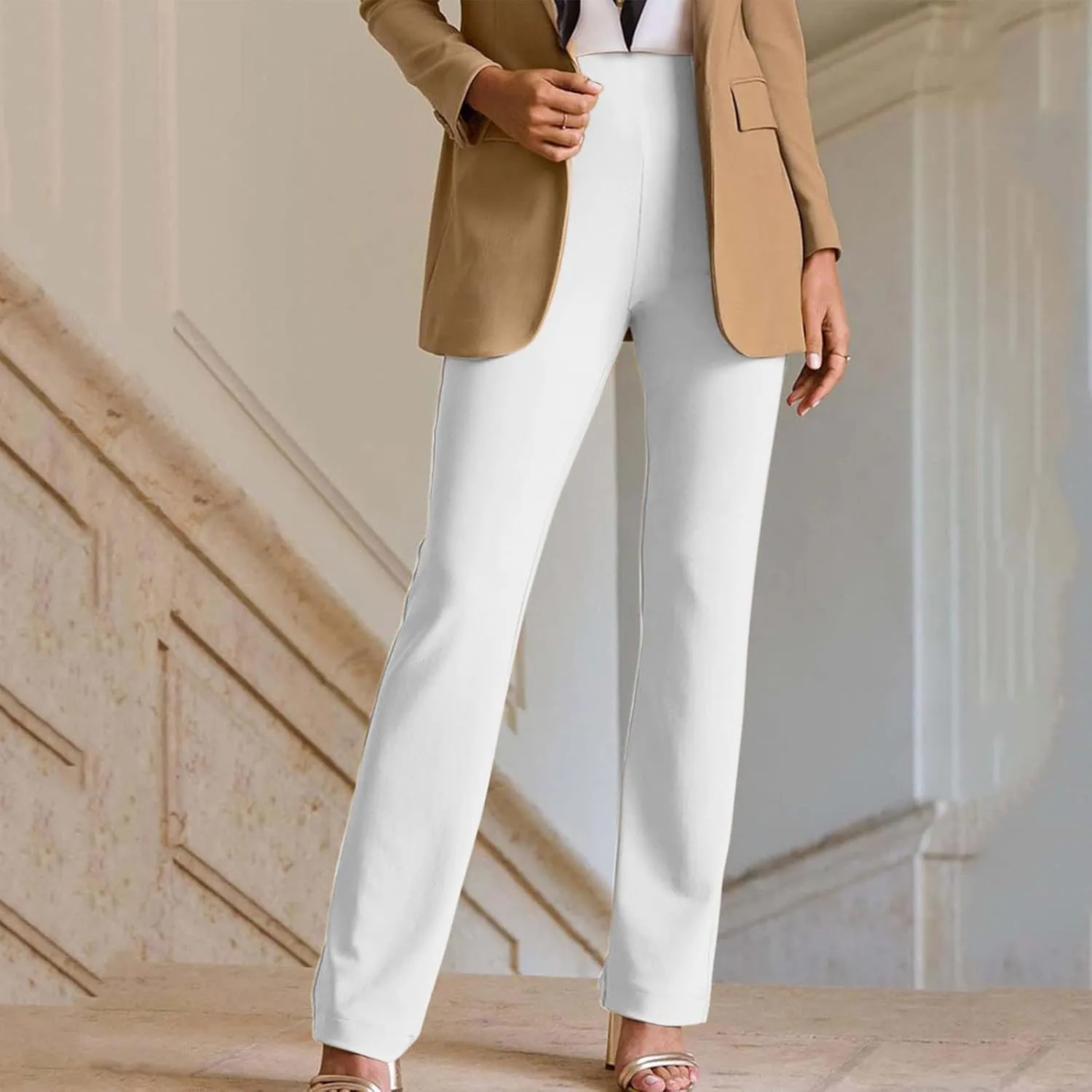 Womens Dress Pants Business Casual Work Pants High Waist Stretchy Bootcut Trousers Dressy Solid Pull On Office Pant